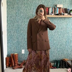 Aritzia + Wilfred Destiny Double Breasted Brown Blazer in Cocoa Bean